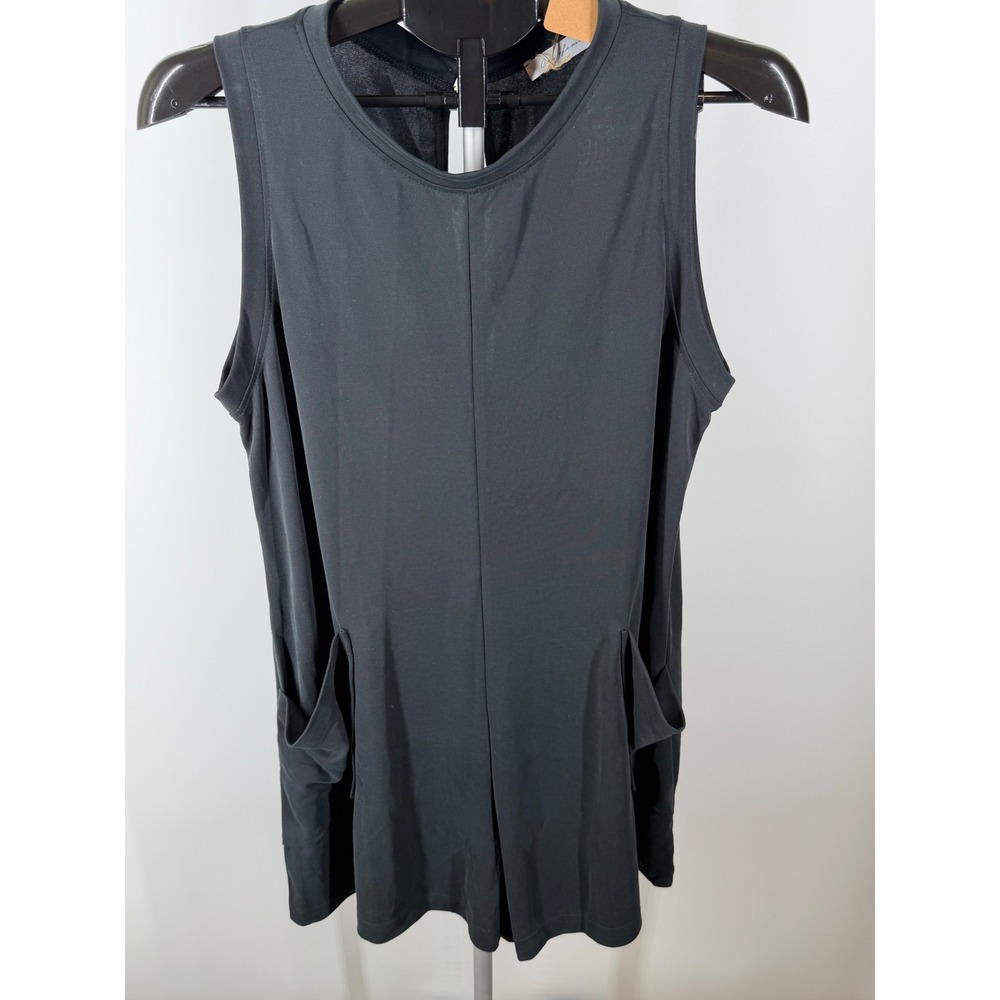 Ces Femme Black Sleeveless Modal Knit Romper Pockets Keyhole Back Large New